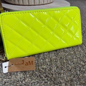 Forever 21 Neon Green Quilted Zip Wallet